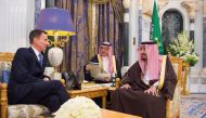 Saudi Arabia's King Salman bin Abdulaziz Al Saud meets with British Foreign Secretary Jeremy Hunt, in Riyadh, Saudi Arabia on November 12, 2018.