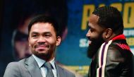 Manny Pacquiao (L) and Adrien Broner face off during a press conference at Gotham Hall in preparation for their upcoming match on November 19, 2018 in New York City. The match is set to take place on January 19, 2019 in Las Vegas. Sarah Stier/Getty Images