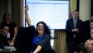 US Representative-elect Rashida Tlaib (D-MI) reacts to a good number during an office lottery for new members of Congress on Capitol Hill November 30, 2018 in Washington, DC. AFP / Brendan Smialowski 