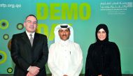 The officials of Qatar Science and Technology Park (QSTP), Mohammed Zebian, Programme Manager, Accelerators; Yousuf Abdulrahman Saleh, Executive Director and Haya Al Abdullah, Innovation Director; during the Demo Day held at the QSTP  recently.  Pic: Sali