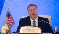 US Secretary of State Mike Pompeo signs an MOU and statement of intent with Mohammed bin Abdulrahman bin Jassim Al Thani, the Deputy Prime Minister and Qatari Minister of Foreign Affairs (not pictured), at the Sheraton Grand in the Qatari capital Doha on 