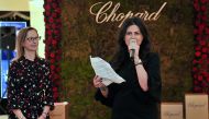 Paola Cominelli (left), International Trade Marketing Director of Chopard Parfums, and Bettina Al Qubaj, Salam’s Regional Retail Manager for Beauty, during the launch of the new luxury fragrance Rose De Caroline by Chopard held at Salam Store at The Gate 