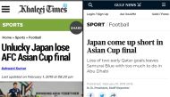 Print screen of AFC Asian Cup finals coverage by Khaleej Times and Gulf News. 