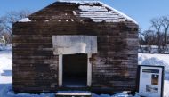 A warming hut in the style of a fur trade post is part of the Red River Mutual Trail in Winnipeg, Canada, on February 19, 2019.  AFP 