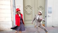 People attend the Silly Walk Parade, emulating a sketch from British comedy group Monty Python's television series to mark April Fool's day in Budapest, Hungary, April 1, 2019. Reuters/Bernadett Szabo
 