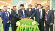 The Ambassador of India to Qatar, P Kumaran; Mohamed Althaf, Director of Lulu Hypermarket Qatar; and other officials during the opening of the Jackfruit Fest at LuLu Hypermarket in Barwa City.