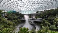 Newly built Changi Jewel complex at the Changi international airport is pictured during a media preview in Singapore on April 11, 2019. AFP / Roslan Rahman 