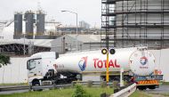 The logo of French oil and gas company Total is seen on a truck transporting fuel in Durban, South Africa, February 7, 2019. Reuters/Rogan Ward