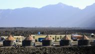 This picture taken on March 30, 2019 shows the newly built Marisa's hotel, made with cement and lava on the roof of the owner's former house, in the village of Portelo in Cape Verde's Cha das Caldeiras valley. AFP / Anne-Sophie Faivre Le Cadre 