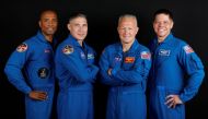 NASA commercial crew astronauts Victor Glover, Michael Hopkins, Douglas Hurley and Bob Behnken pose for a portrait at Johnson Space Center in Houston, Texas, U.S., May 21, 2019.  REUTERS/Mike Blake