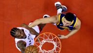  Toronto Raptors forward Kawhi Leonard (2) shoots the ball against Golden State Warriors guard Klay Thompson (11) in game five of the 2019 NBA Finals at Scotiabank Arena. Nathan Denette/Pool Photo 