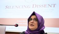 Turkish writer and fiancee of the murdered Saudi journalist Jamal Khashoggi Hatice Cengiz speak as she attends a side event during the United Nations Human Rights Council in Geneva on June 25, 2019. / AFP / FABRICE COFFRINI