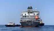 The Japanese oil tanker Kokuka Courageous off the port of the Gulf emirate of Fujairah on June 19, 2019.  AFP / Mumen KHATIB