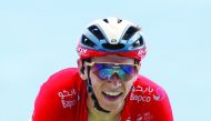 Bahrain-Merida rider Dylan Teuns of Belgium finishes to win the stage. Reuters/Christian Hartmann 