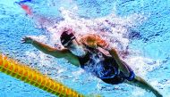 This file photo taken on July 29, 2017 shows US Katie Ledecky competing in the women's 800m freestyle final during the swimming competition at the 2017 FINA World Championships in Budapest. AFP / François-Xavier Marit 