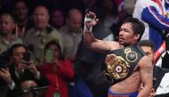 Manny Pacquiao celebrates his split-decision victory over Keith Thurman in their WBA welterweight title fight at MGM Grand Garden Arena on July 20, 2019 in Las Vegas, Nevada. (Ethan Miller/Getty Images/AFP)