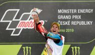 Alex Marquez celebrates with the trophy after winning the Moto2 race REUTERS/David W Cerny