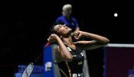 India's Pusarla Venkata Sindhu celebrates after her victory over Japan's Nozomi Okuhara during their women's singles final match at the BWF Badminton World Championships at the St. Jakobshalle in Basel on August 25, 2019. (AFP / FABRICE COFFRINI)