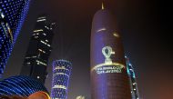 FIFA World Cup Qatar 2022 logo displayed on Doha Tower in Doha yesterday. Picture by: Salim Matramkot/The Peninsula