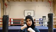 German boxer Zeina Nassar poses during a training session on August 23, 2019 in Berlin. AFP / Tobias Schwarz 
 