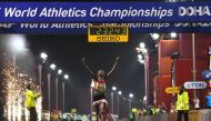 Kenya's Ruth Chepngetich crosses the line to win the race (REUTERS/Dylan Martinez)