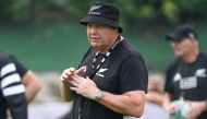 New Zealand's head coach Steve Hansen gestures during a team training session in Beppu on September 28, 2019, during the Japan 2019 Rugby World Cup. / AFP / Christophe SIMON