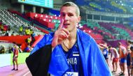 Estonia’s Maicel Uibo celebrates after winning the silver medal in the men’s decathlon on Thursday.