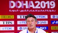 IAAF President Sebastian Coe speaks during a press conference at the Khalifa International Stadium, yesterday.