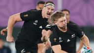 New Zealand's centre Jack Goodhue (R) carries the ball during the Japan 2019 Rugby World Cup quarter-final match between New Zealand and Ireland at the Tokyo Stadium in Tokyo on October 19, 2019. AFP / Odd Andersen 