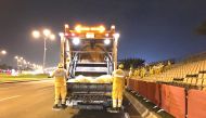 The cleaning teams of the General Cleanliness Department at the Ministry of Municipality and Environment cleaning all venues of the National Day celebrations and its neighbouring areas. 