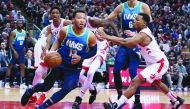 
Dallas Mavericks guard Jalen Brunson (13) controls a ball as Toronto Raptors guard Kyle Lowry (7) defends during the fourth quarter at Scotiabank Arena, Dec 22, 2019, Toronto. Credit: Nick Turchiaro-USA TODAY Sports