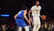 Los Angeles Lakers forward Anthony Davis (3) controls the ball against Dallas Mavericks forward Justin Jackson (44) during the second half at Staples Center. Gary A. Vasquez