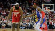 Houston Rockets guard James Harden (13) handles the ball against Philadelphia 76ers guard Josh Richardson (0) during the first quarter at Toyota Center. Mandatory Credit: Erik Williams-USA TODAY Sports