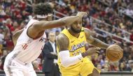 Los Angeles Lakers forward LeBron James (23) drives with the ball as Houston Rockets forward Danuel House Jr. (4) defends during the fourth quarter at Toyota Center. Credit: Troy Taormina-USA TODAY Sports
