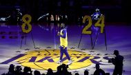  LeBron James #23 of the Los Angeles Lakers speaks during the pregame ceremony to honor Kobe Bryant before the game against the Portland Trail Blazers at Staples Center on January 31, 2020 in Los Angeles, California. Kevork Djansezian/Getty Images/AFP 