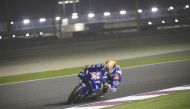 MotoGP rider Alex Rins (Team Suzuki Ecstar) in action during a pre-season testing session held under lights at Losail International Circuit last night. The three-day pre-season testing will end tomorrow with entry to the circuit free for fans, organisers 