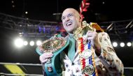  Tyson Fury poses with his belts during a press conference after the fight REUTERS/Steve Marcus