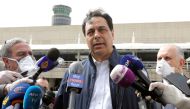 FILE PHOTO: Lebanese Prime Minister Hassan Diab speaks to the media outside Beirut's international airport, Lebanon April 5, 2020. REUTERS/Mohamed Azakir