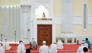 Sheikh Dr. Thaqil bin Sayer Al Shammari delivering Eid Al Fitr sermon (Khutba) at Imam Muhammad bin Abdulwahhab Mosque yesterday. Eid Al Fitr prayer was performed exclusively at Imam Muhammad
bin Abdulwahhab Mosque following the State’s strict preventive