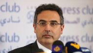 :Alain Bifani, a senior member of Lebanon's negotiating team with the International Monetary Fund (IMF), attends a news conference after his resignation from his post as finance ministry director general, in Beirut, Lebanon June 29, 2020. REUTERS/Aziz Tah