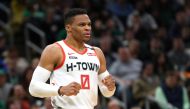 In this file photo Russell Westbrook #0 of the Houston Rockets reacts during the second half of the game against the Boston Celtics at TD Garden on February 29, 2020 in Boston, Massachusetts. / AFP / GETTY IMAGES NORTH AMERICA / Maddie Meyer