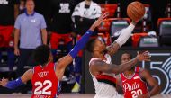 Damian Lillard #0 of the Portland Trail Blazers goers up for a shot against Matisse Thybulle #22 of the Philadelphia 76ers during the fourth quarter at Visa Athletic Center at ESPN Wide World Of Sports Complex on August 09, 2020 in Lake Buena Vista, Flori