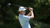 Harris English of the United States plays his shot from the 14th tee during the first round of The Northern Trust at TPC Boston on August 20, 2020 in Norton, Massachusetts. Rob Carr/Getty Images/AFP 