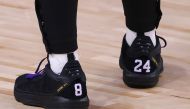 AUGUST 24: Shoes with #8 and #24 to honor Kobe Bryant are worn by Damian Lillard #0 of the Portland Trail Blazers against the Los Angeles Lakers in Game Four of the Western Conference First Round during the 2020 NBA Playoffs at AdventHealth Arena at ESPN 