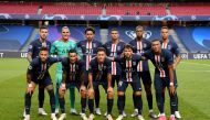 LISBON, PORTUGAL - AUGUST 23: Players of Paris Saint Germain pose for a team photo ahead of the UEFA Champions League final football match between Paris Saint-Germain and Bayern Munich held at the Luz stadium in Lisbon, Portugal on August 23, 2020. ( UEFA