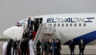 U.S. President's senior adviser Jared Kushner, U.S. National Security Advisor Robert O'Brien and Israeli National Security Advisor Meir Ben-Shabbat disembark a plane upon landing at Abu Dhabi International Airport, in Abu Dhabi, United Arab Emirates Augus