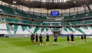 Perth Glory players having a first look to the Education City Stadium on the eve of their match against Shanghai Shenhua. @PerthGloryFC