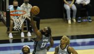 James Harden #13 of the Brooklyn Nets drives to basket for a layup past Ben McLemore #16 of the Houston Rockets during the second quarter at Toyota Center on March 03, 2021 in Houston, Texas. Bob Levey