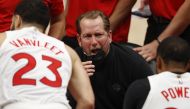 Mar 17, 2021; Detroit, Michigan, USA; Toronto Raptors head coach Nick Nurse talks to his team in a huddle during the fourth quarter against the Detroit Pistons at Little Caesars Arena. Mandatory Credit: Raj Mehta-USA TODAY Sports
