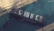 Ever Given container ship is pictured in Suez Canal in this Maxar Technologies satellite image taken on March 26, 2021. Maxar Technologies